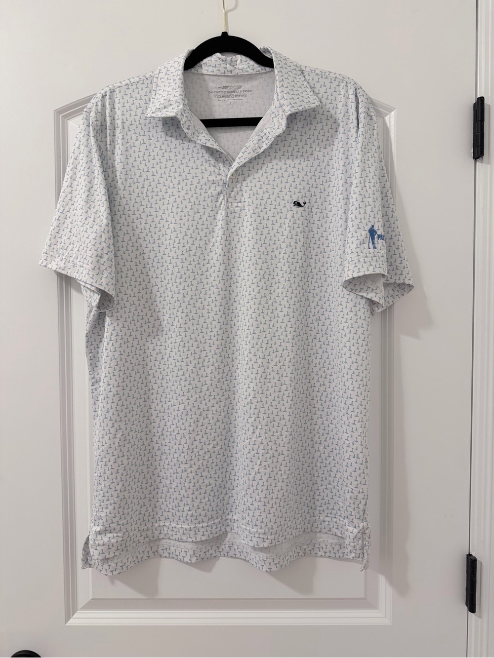 Vineyard Vines Sankaty Golf Polo White w/ All Over Print Men’s Size Large